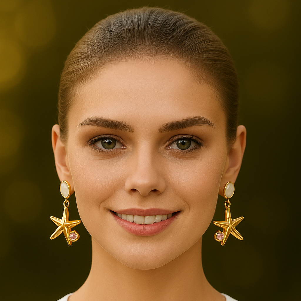 Starfish Pink Gemstone Drop Earrings