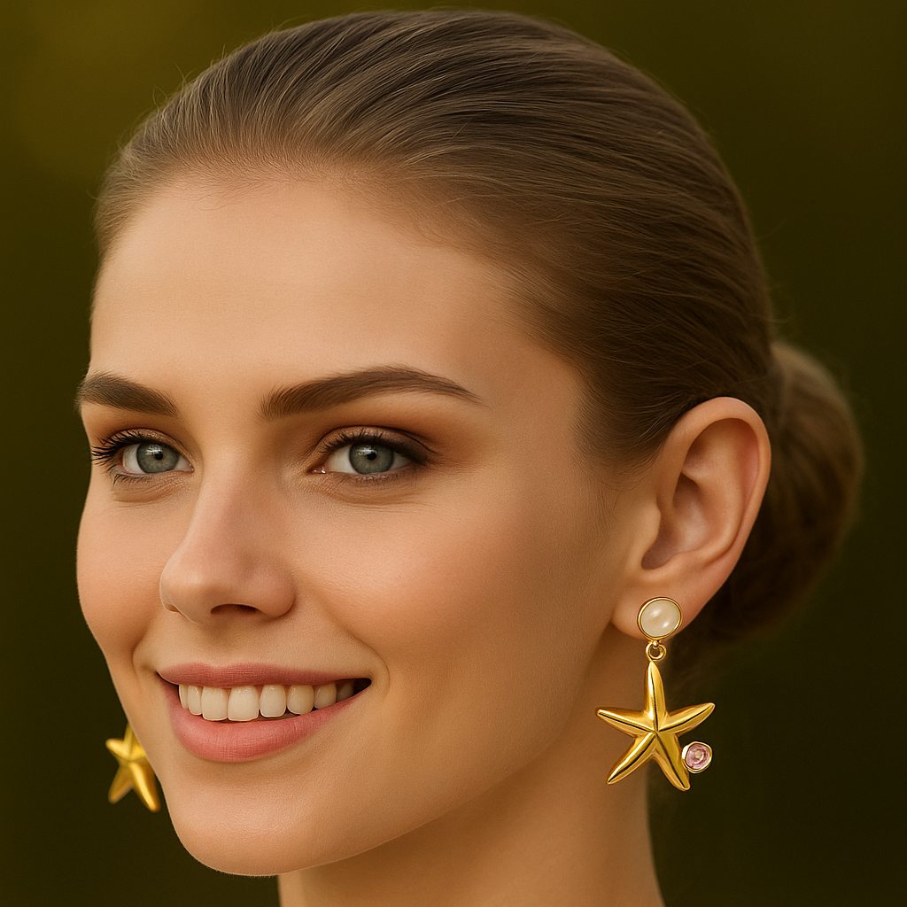 Starfish Pink Gemstone Drop Earrings