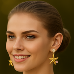 Starfish Pink Gemstone Drop Earrings