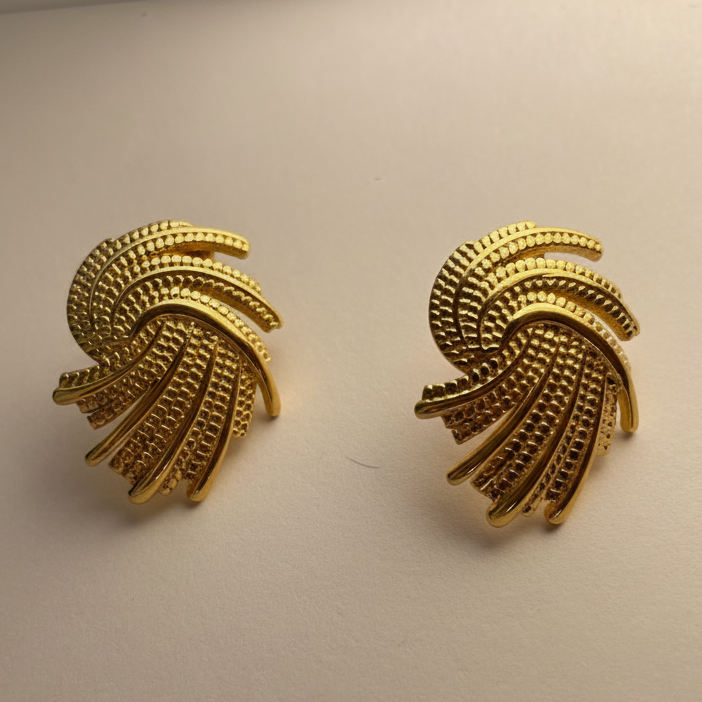 Golden Textured Swirl Stud Earrings