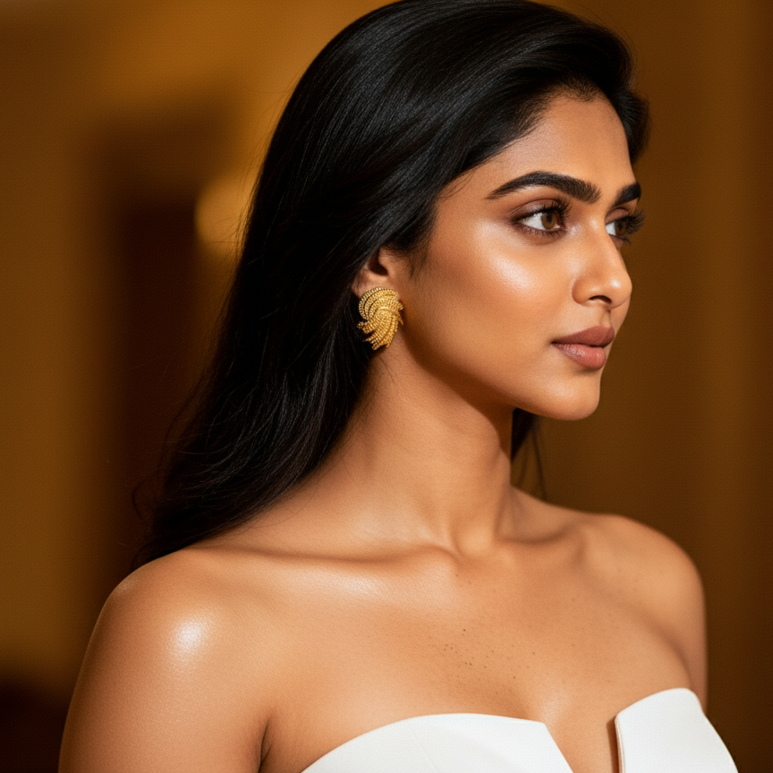 Golden Textured Swirl Stud Earrings