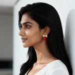 Ruby Bow Pearl Drop Earrings