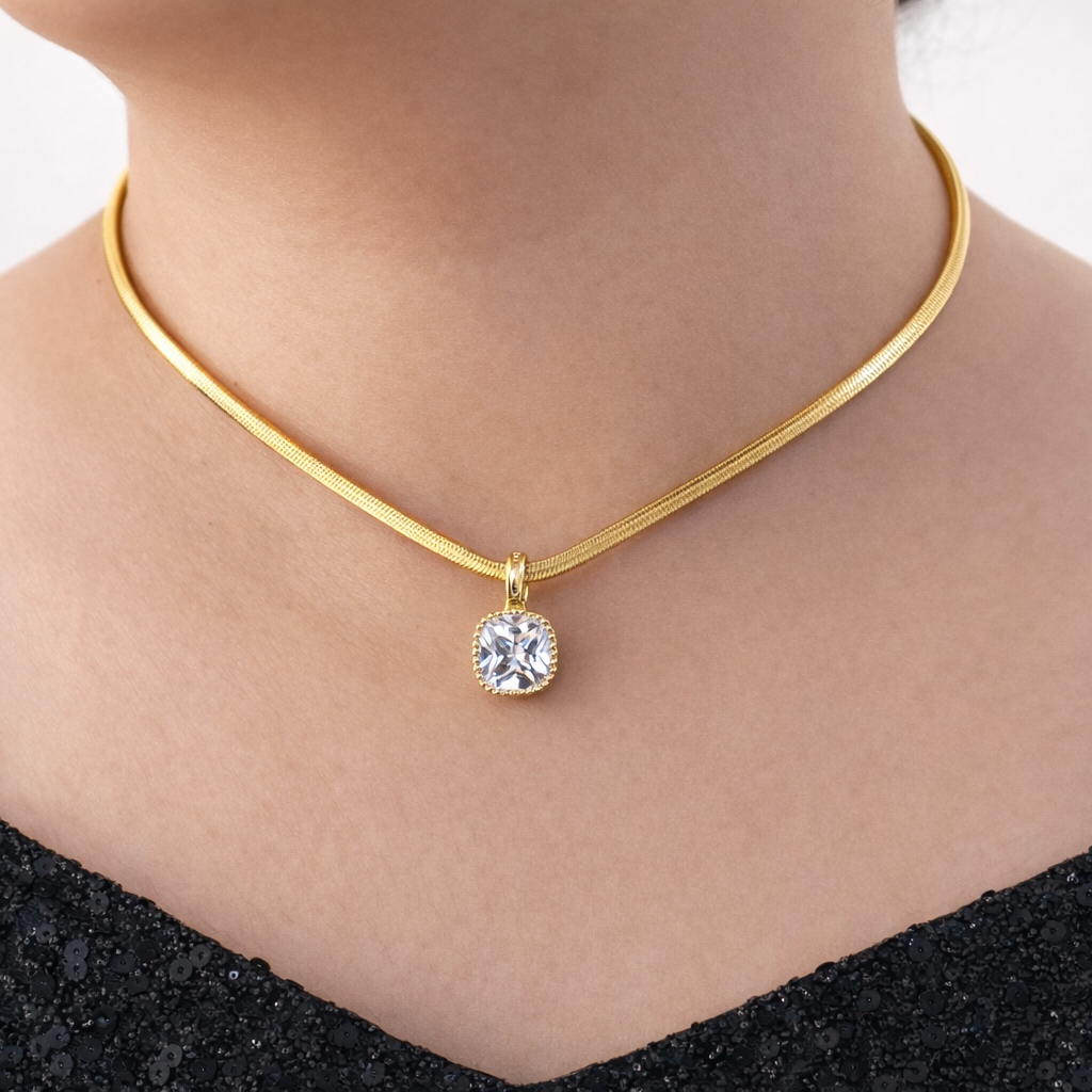 Classic Square Crystal Pendant Necklace