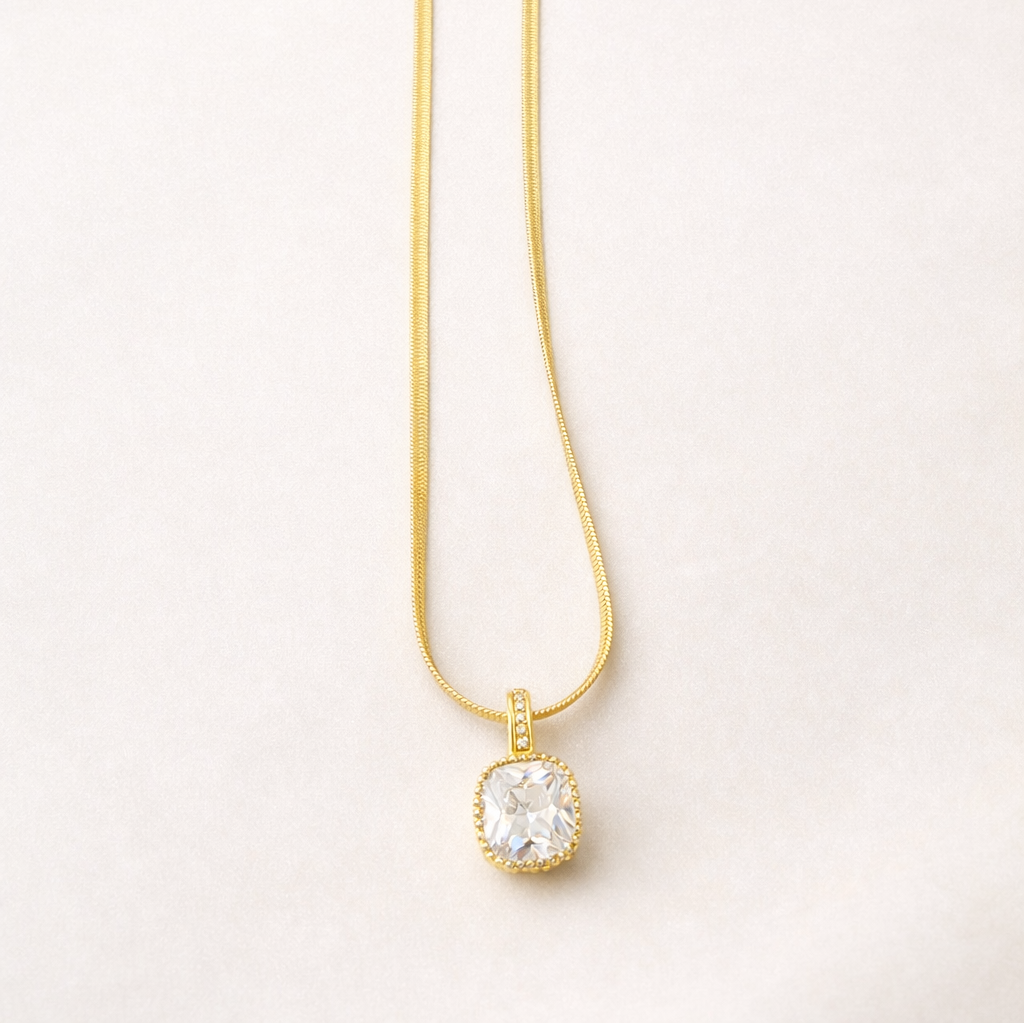 Classic Square Crystal Pendant Necklace