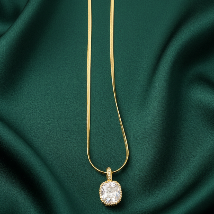 Classic Square Crystal Pendant Necklace