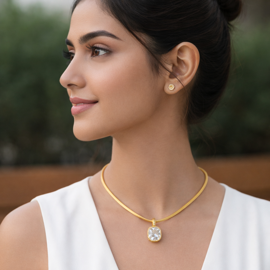 Classic Square Crystal Pendant Necklace